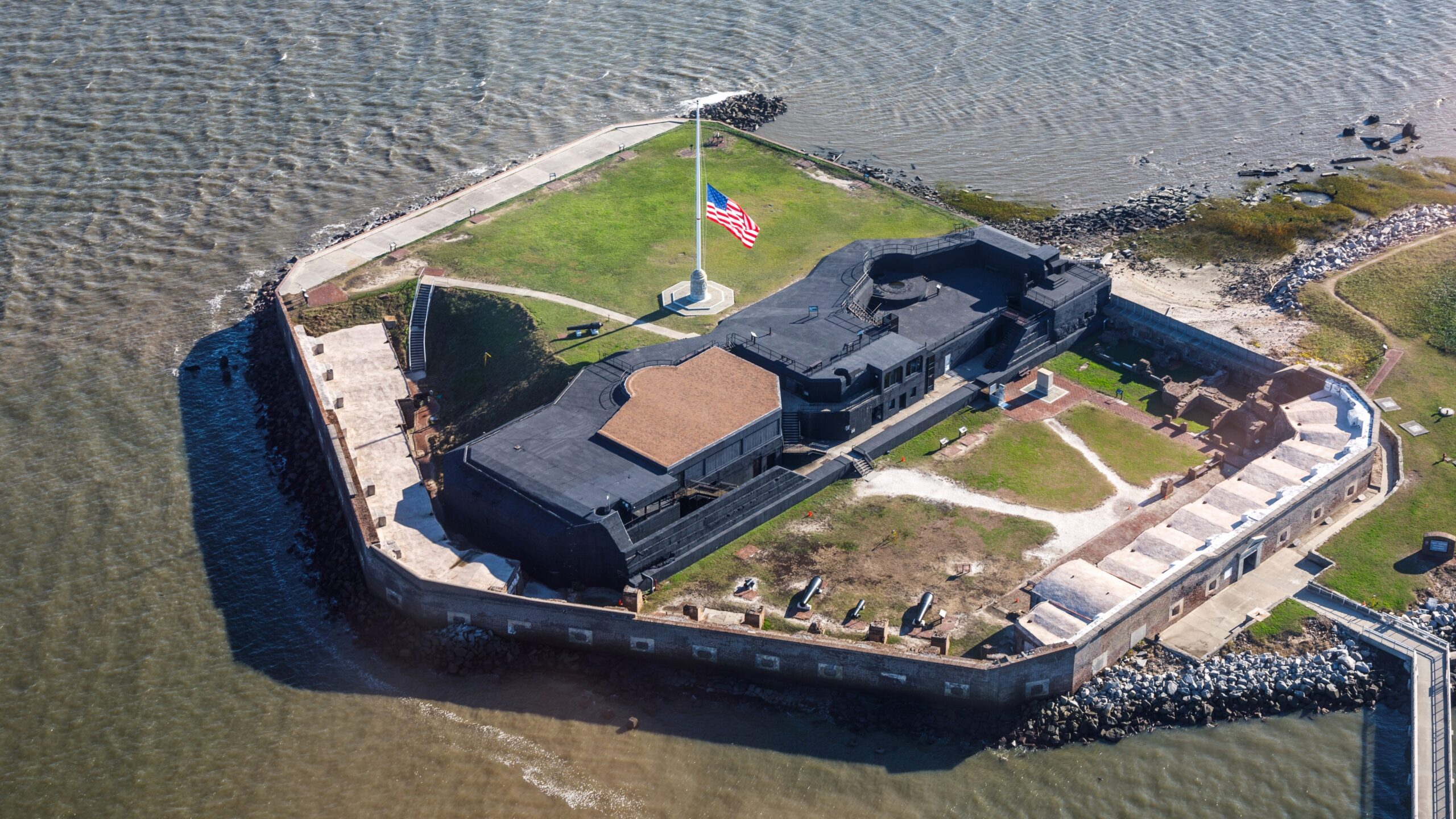 Overhead arial view of Fort Sumter in Charleston Harbor, South Carolina.