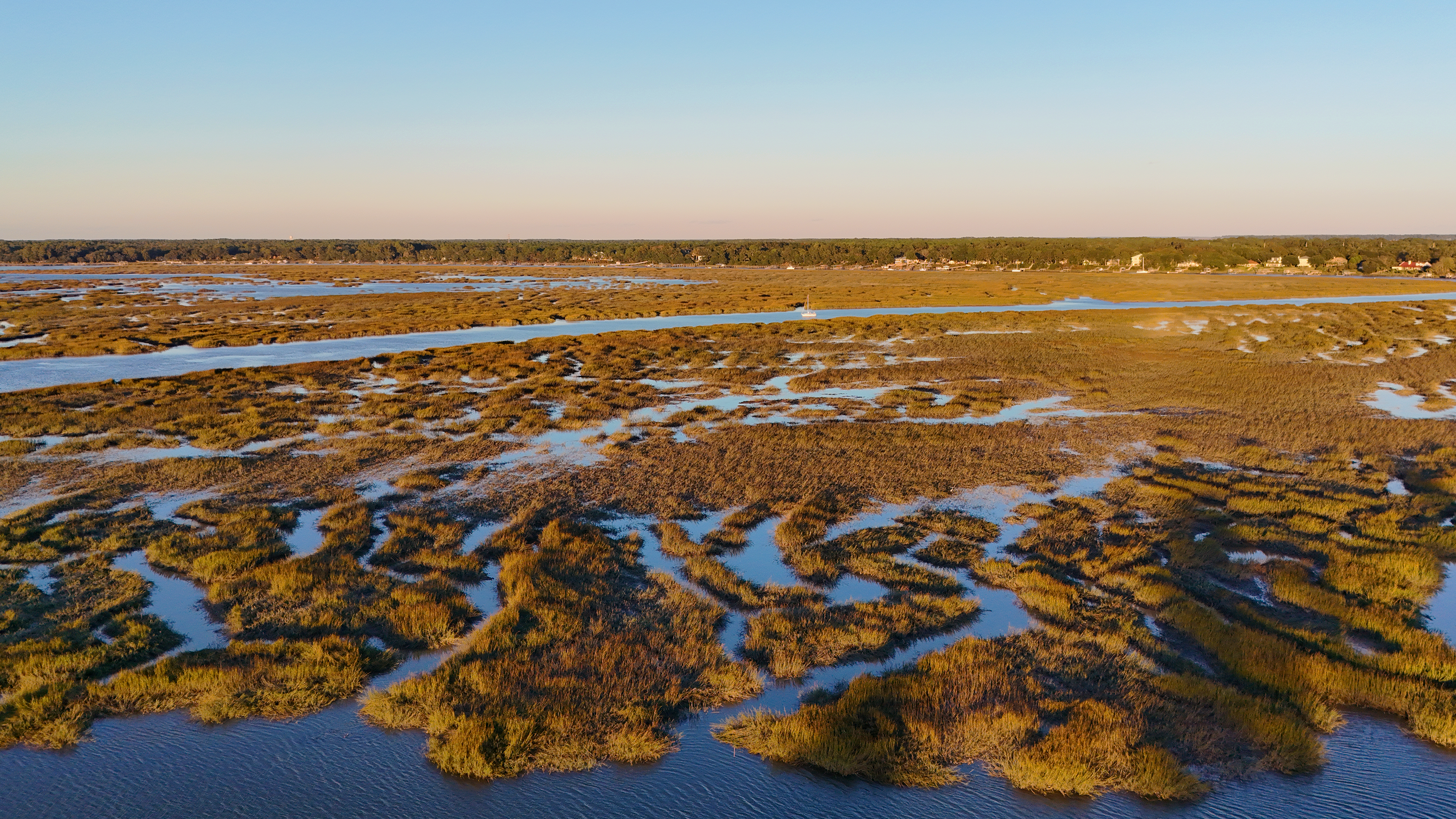 Aerial Drone footage of the marsh around historic Beaufort, South Carolina