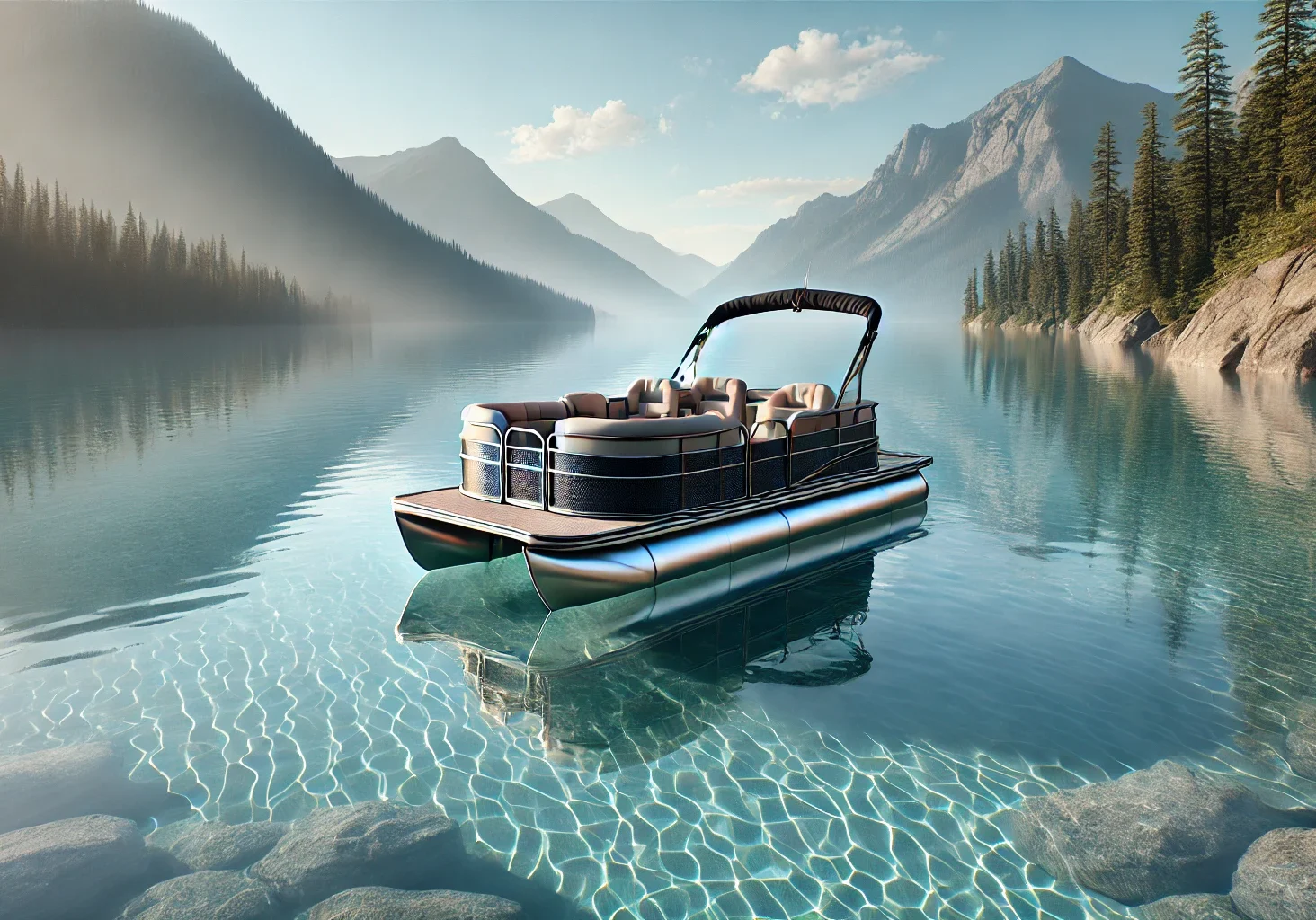 Tritoon Vs Pontoon Photo Image of a pontoon boat on a lake